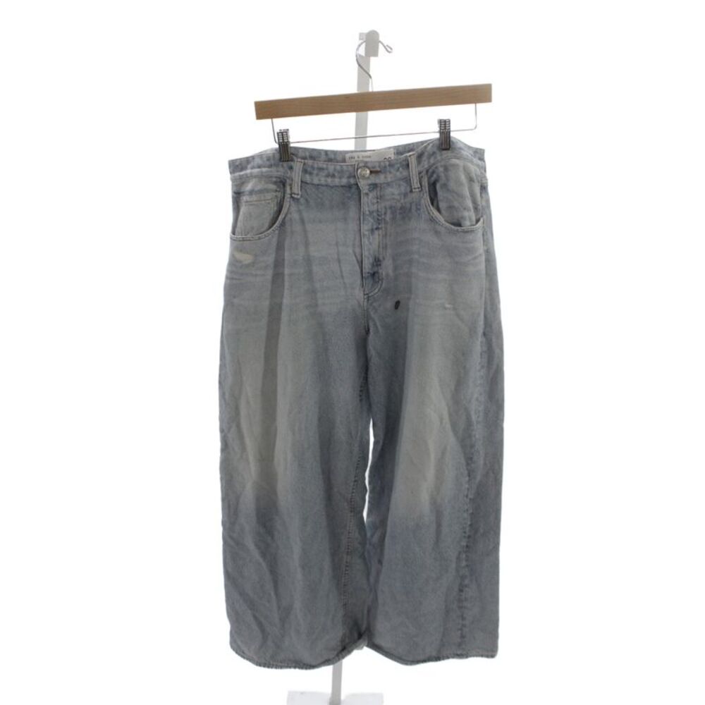 Rag & Bone Unisex Wide-Leg Jeans Blue Mid Rise Button 100% Cotton Size 33